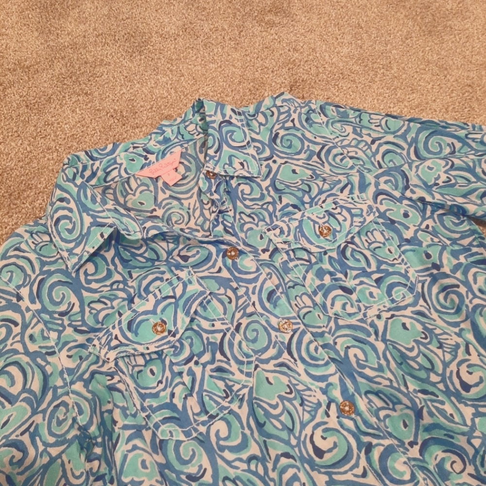 Lily Pulitzer Blue Printed Button Down Shirt